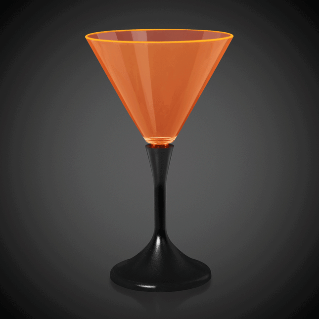 LED Neon Orange 7 Oz Martini Glass With Black Stem