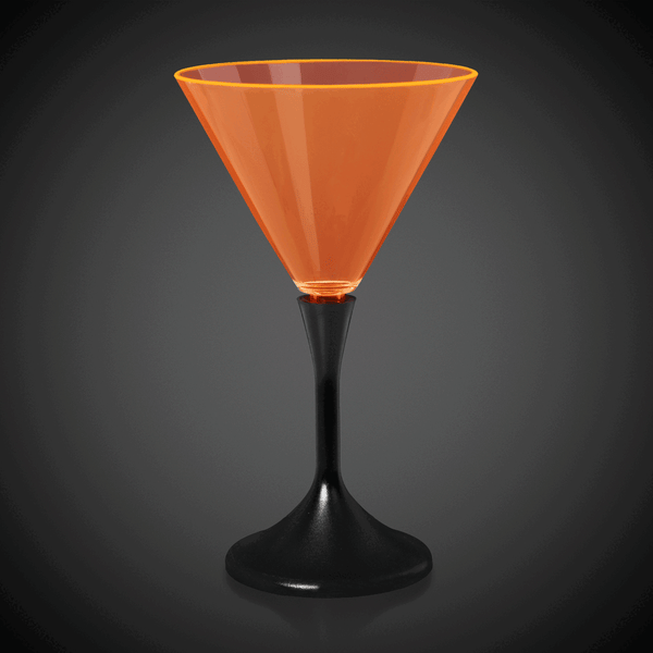LED Neon Orange 7 Oz Martini Glass With Black Stem