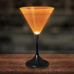 LED Neon Orange 7 Oz Martini Glass With Black Stem