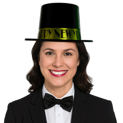 New Year Black & Gold Top Hats - 12 Per Pack