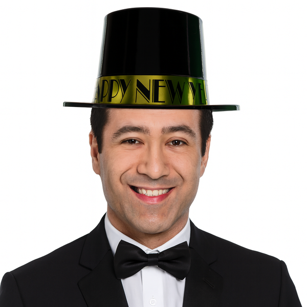 New Year Black & Gold Top Hats - 12 Per Pack