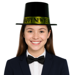 New Year Black & Gold Top Hats - 12 Per Pack