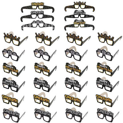 5 3/4" x 5" New Year's Eve Marquee Cardstock Novelty Glasses Assortment - 24 Per Pack