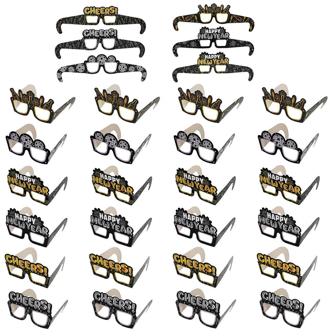5 3/4" x 5" New Year's Eve Marquee Cardstock Novelty Glasses Assortment - 24 Per Pack