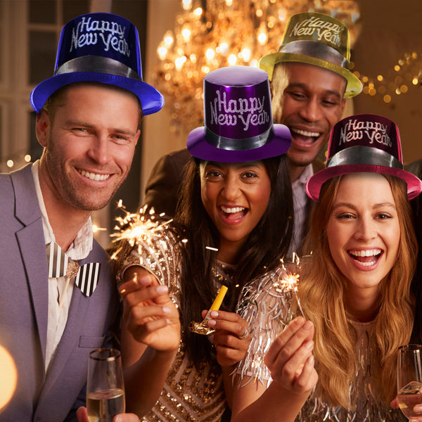 New Year's Metallic Top Hats - Assorted 36 Per Pack