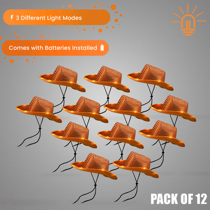 LED Light Up Flashing Sequin Cowboy Hats Orange - 12 Hats