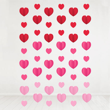 7' Long Paper Hearts String Decoration - 6 Per Pack
