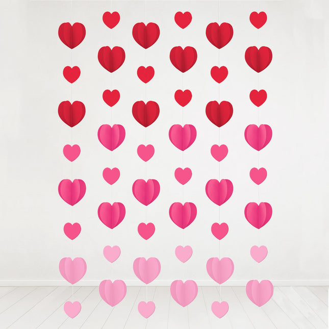 7' Long Paper Hearts String Decoration - 6 Per Pack