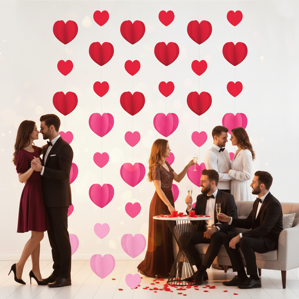 7' Long Paper Hearts String Decoration - 6 Per Pack