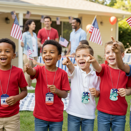Patriotic Dog Tag Pendant Necklaces - 12 Per Pack