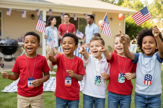 Patriotic Dog Tag Pendant Necklaces - 12 Per Pack