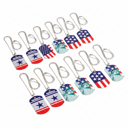 Patriotic Dog Tag Pendant Necklaces - 12 Per Pack