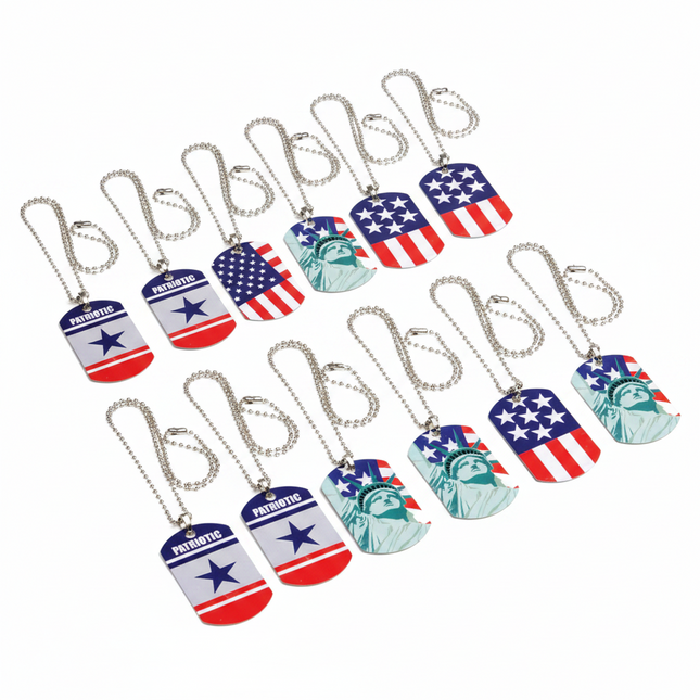 Patriotic Dog Tag Pendant Necklaces - 12 Per Pack