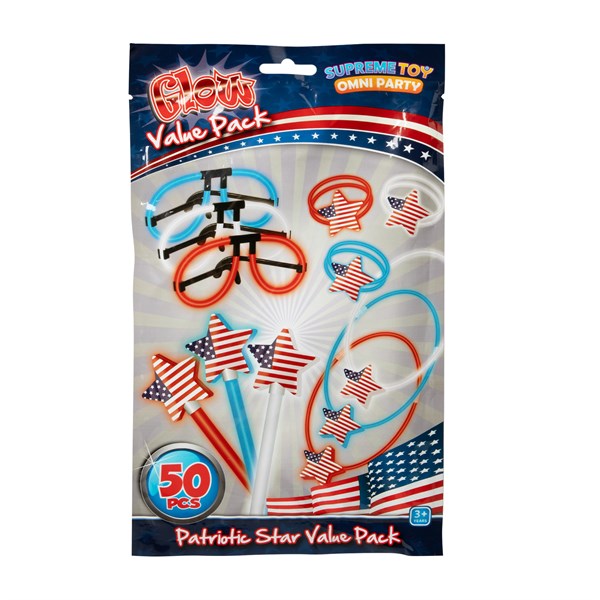 Patriotic Glow Stars Value Pack - 50 Assorted Accessories