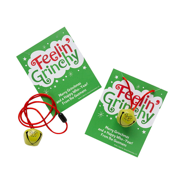 Personalized Christmas The Grinch Jingle Bell Necklaces on Card - 12 Per Pack