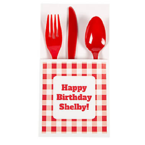 Personalized Gingham Plaid Cutlery Holders - 50 Per Pack