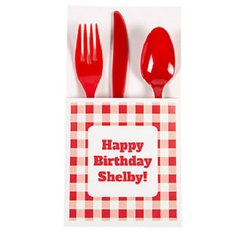 Personalized Gingham Plaid Cutlery Holders - 50 Per Pack