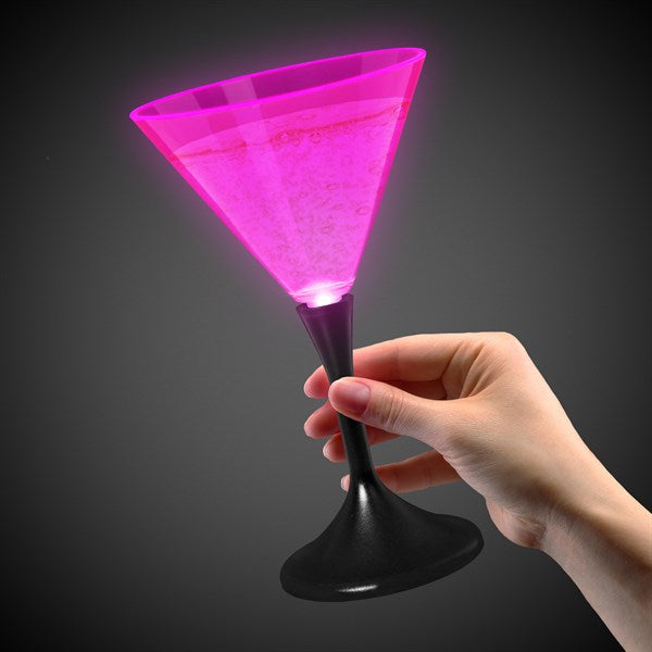 LED Neon Pink 7 Oz Martini Glass With Black Stem