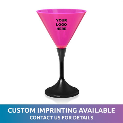 LED Neon Pink 7 Oz Martini Glass With Black Stem
