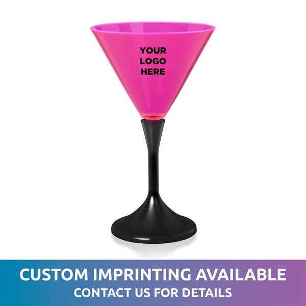 LED Neon Pink 7 Oz Martini Glass With Black Stem