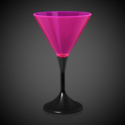 LED Neon Pink 7 Oz Martini Glass With Black Stem