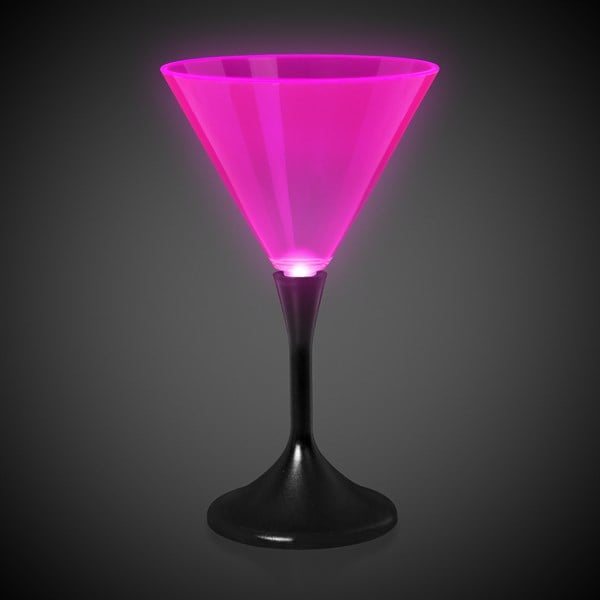 LED Neon Pink 7 Oz Martini Glass With Black Stem