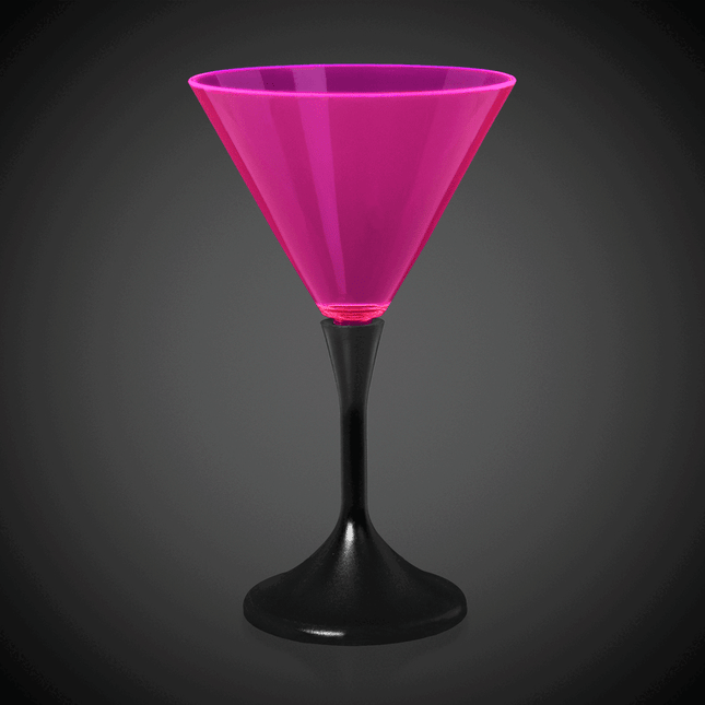 LED Neon Pink 7 Oz Martini Glass With Black Stem