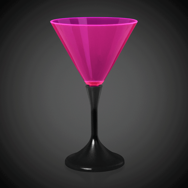 LED Neon Pink 7 Oz Martini Glass With Black Stem
