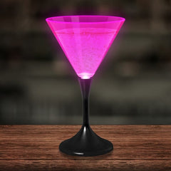 LED Neon Pink 7 Oz Martini Glass With Black Stem