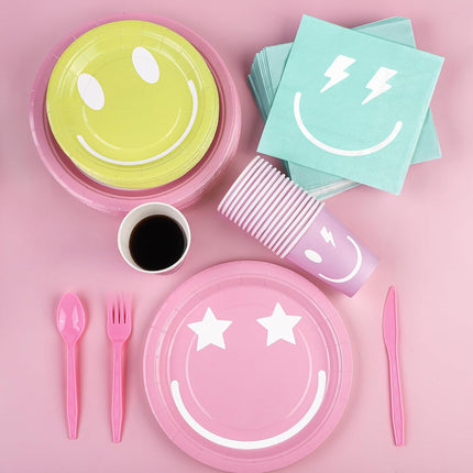 Preppy Smiley Face Party Tableware Set - 350 Pieces for 50 Guests
