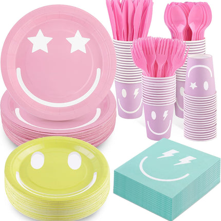 Preppy Smiley Face Party Tableware Set - 350 Pieces for 50 Guests