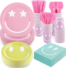 Preppy Smiley Face Party Tableware Set - 350 Pieces for 50 Guests