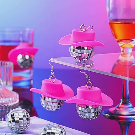 Light Up Flashing Disco Ball Cowgirl Earrings - Multicolor