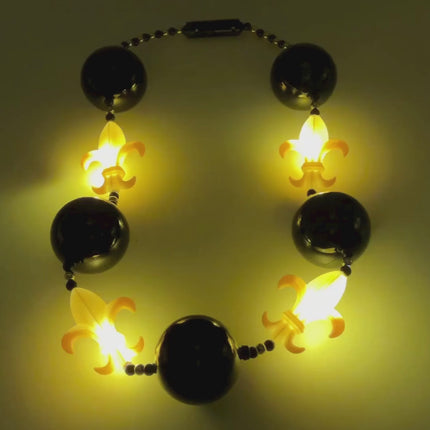 Black & Gold LED Fleur de Lis Bead Necklace With 3 Flashing Modes