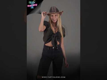 Brown LED Light Up Flashing Sequin Cowboy Hat