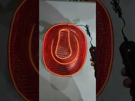 Light Up EL Wire Red Sequin Cowboy Hat