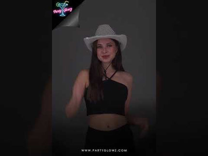 White LED Light Up Flashing Sequin Cowboy Hat