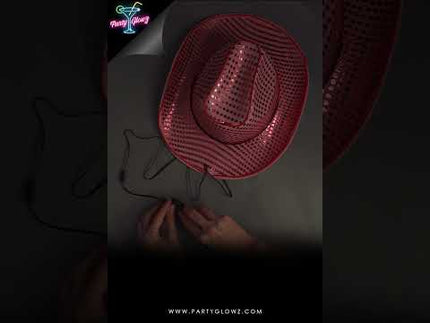 How To Put Batteries In LED Flashing EL Wire Sequin Cowboy Hat - Video