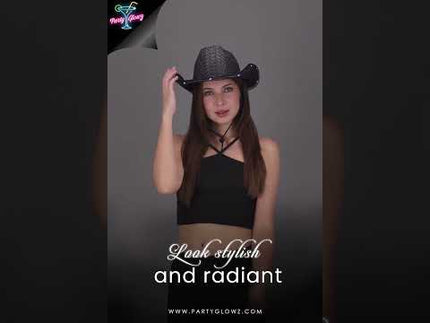Black LED Light Up Flashing Sequin Cowboy Hat