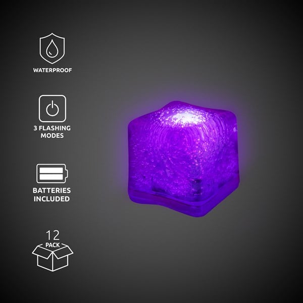Purple LED Light Up Ice Cubes - 12 Per Pack