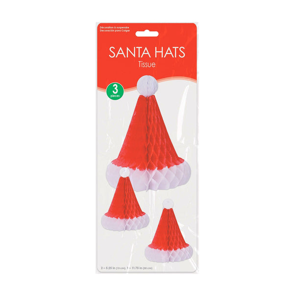 Red & White Tissue Santa Hats - 3 Per Pack