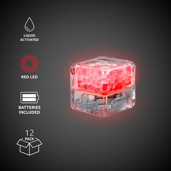Red Liquid-Activated LED Ice Cubes - 12 Per Pack