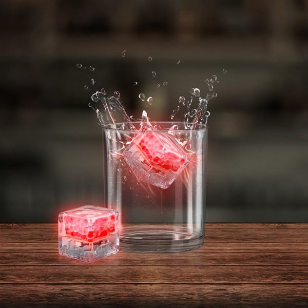 Red Liquid-Activated LED Ice Cubes - 12 Per Pack