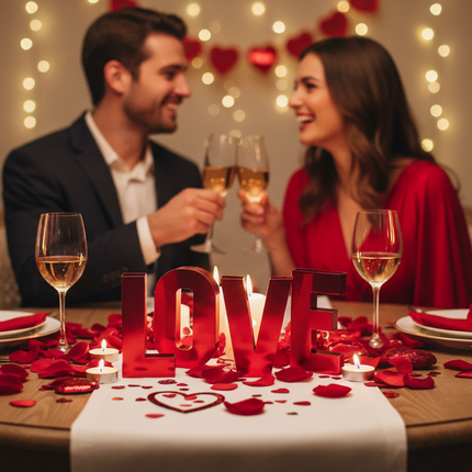 red metallic love foil centerpiece