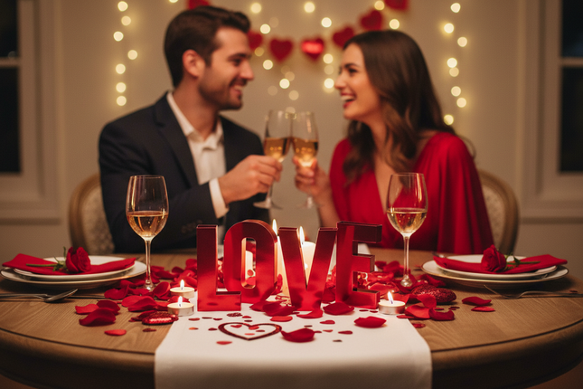 red metallic love foil centerpiece