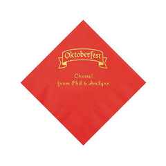 Red Personalized Oktoberfest Beverage Napkins With Gold Foil - 50 Per Pack