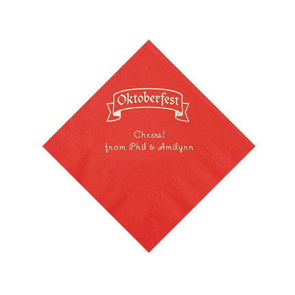 Red Personalized Oktoberfest Beverage Napkins With Silver Foil - 50 Per Pack