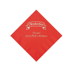 Red Personalized Oktoberfest Beverage Napkins With Silver Foil - 50 Per Pack