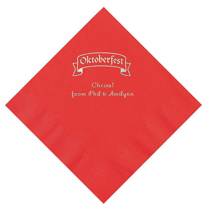 Red Personalized Oktoberfest Luncheon Napkins With Silver Foil - 50 Per Pack