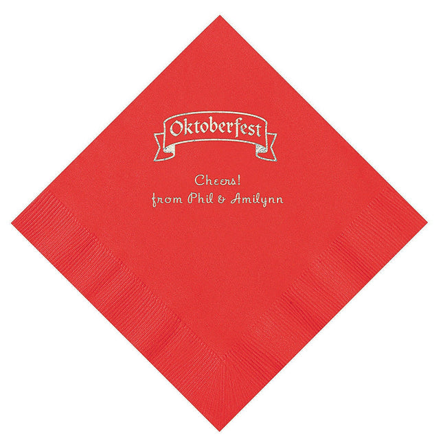 Red Personalized Oktoberfest Luncheon Napkins With Silver Foil - 50 Per Pack